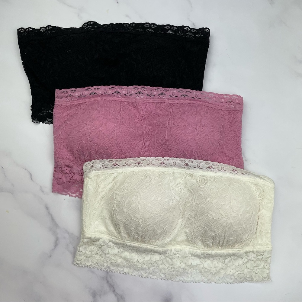 F21 Set of 3 Lace Strapless Padded Bandeau Tops S